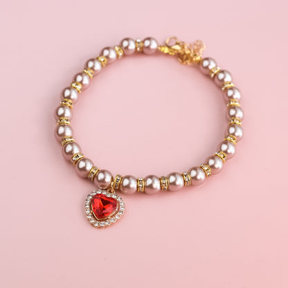 Adjustable Cat Pearl Collar with Rhinestones 11 xs-15-21cm by HitMyNeed