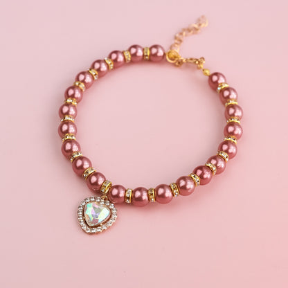 Adjustable Cat Pearl Collar with Rhinestones 12 xs-15-21cm by HitMyNeed