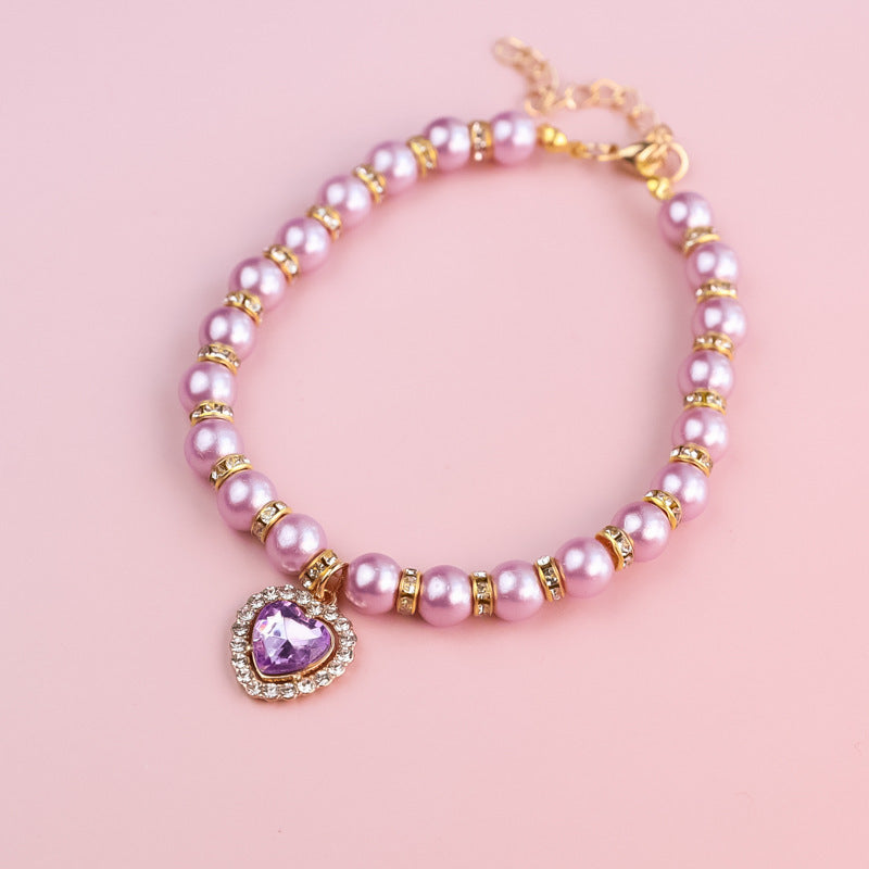 Adjustable Cat Pearl Collar with Rhinestones 13 xs-15-21cm by HitMyNeed