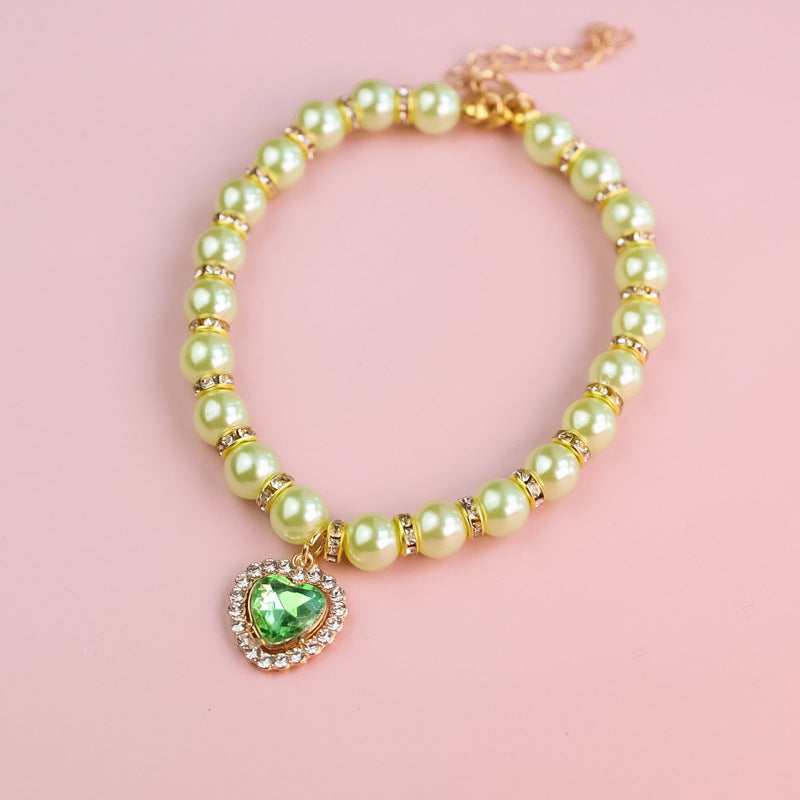 Adjustable Cat Pearl Collar with Rhinestones 14 xs-15-21cm by HitMyNeed