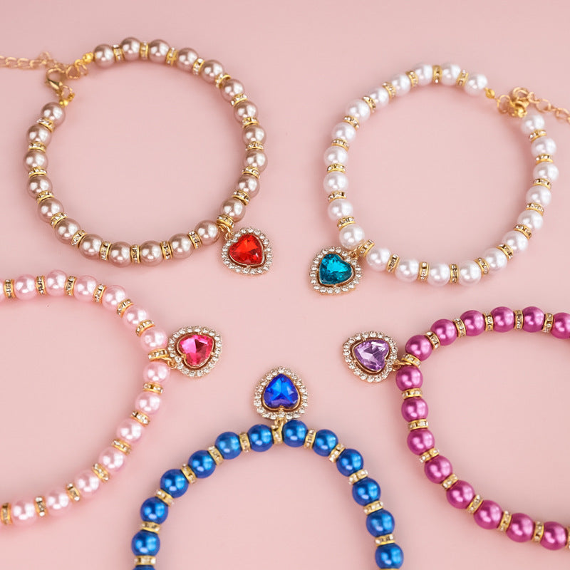 Adjustable Cat Pearl Collar with Rhinestones by HitMyNeed