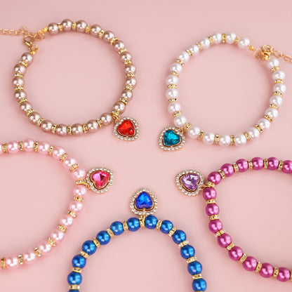 Adjustable Cat Pearl Collar with Rhinestones by HitMyNeed