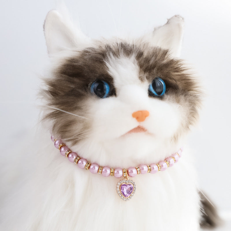 Adjustable Cat Pearl Collar with Rhinestones by HitMyNeed