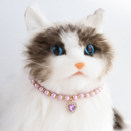 Adjustable Cat Pearl Collar with Rhinestones by HitMyNeed