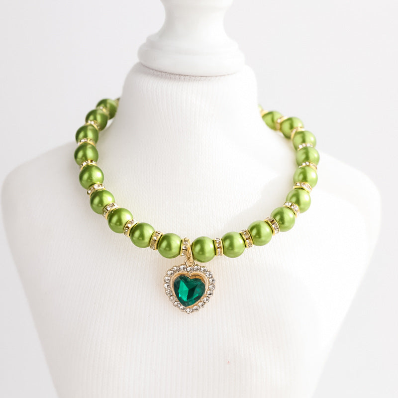 Adjustable Cat Pearl Collar with Rhinestones by HitMyNeed
