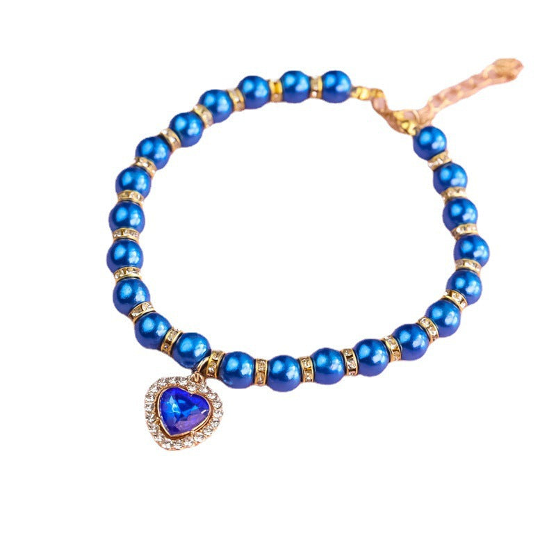 Adjustable Cat Pearl Collar with Rhinestones by HitMyNeed