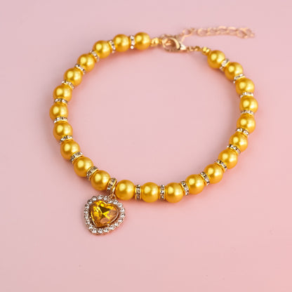 Adjustable Cat Pearl Collar with Rhinestones 2 xs-15-21cm by HitMyNeed