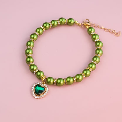 Adjustable Cat Pearl Collar with Rhinestones 3 l-30-36cm by HitMyNeed