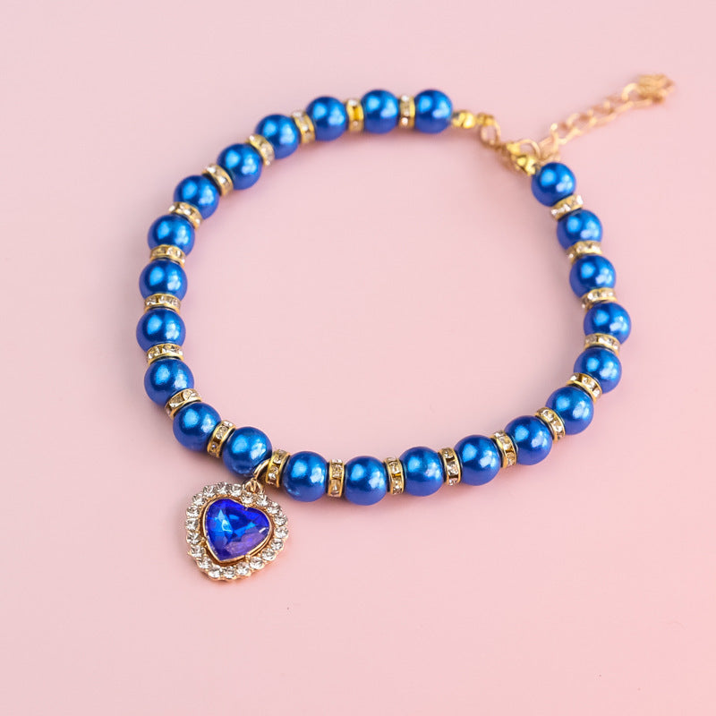 Adjustable Cat Pearl Collar with Rhinestones 4 l-30-36cm by HitMyNeed