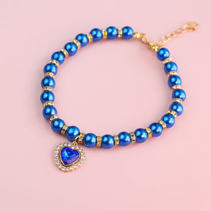 Adjustable Cat Pearl Collar with Rhinestones 4 l-30-36cm by HitMyNeed