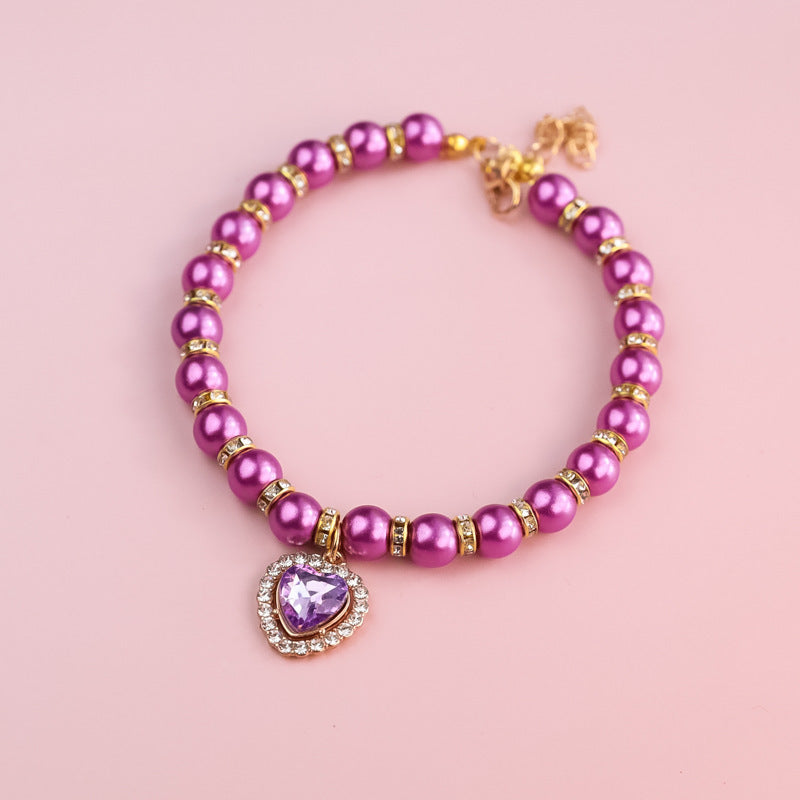 Adjustable Cat Pearl Collar with Rhinestones 5 l-30-36cm by HitMyNeed