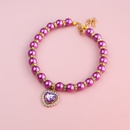 Adjustable Cat Pearl Collar with Rhinestones 5 l-30-36cm by HitMyNeed