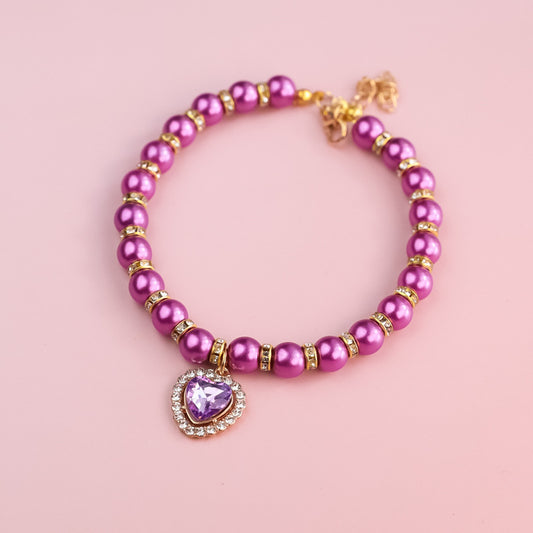 Adjustable Cat Pearl Collar with Rhinestones 5 l-30-36cm by HitMyNeed