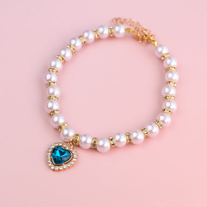 Adjustable Cat Pearl Collar with Rhinestones 6 xs-15-21cm by HitMyNeed