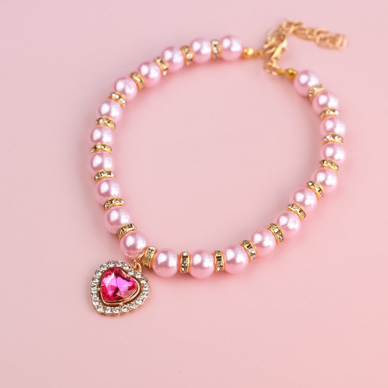 Adjustable Cat Pearl Collar with Rhinestones 7 l-30-36cm by HitMyNeed