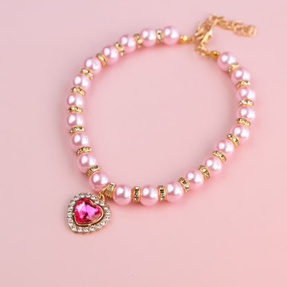 Adjustable Cat Pearl Collar with Rhinestones 7 l-30-36cm by HitMyNeed