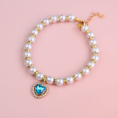 Adjustable Cat Pearl Collar with Rhinestones 8 xs-15-21cm by HitMyNeed