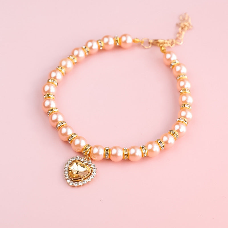 Adjustable Cat Pearl Collar with Rhinestones 9 xs-15-21cm by HitMyNeed