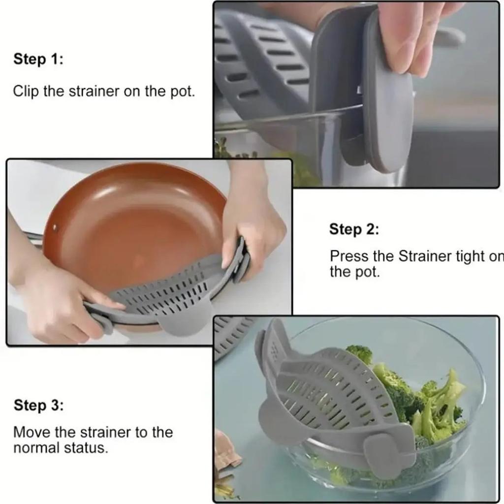 Adjustable Clip-On Pot Strainer for Pans & Bowls by HitMyNeed