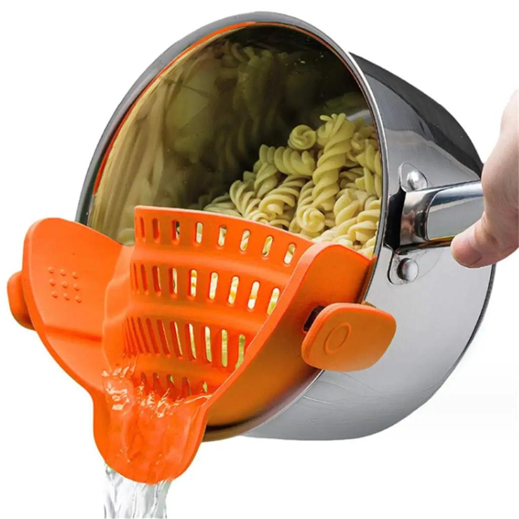 Adjustable Clip-On Pot Strainer for Pans & Bowls orange by HitMyNeed