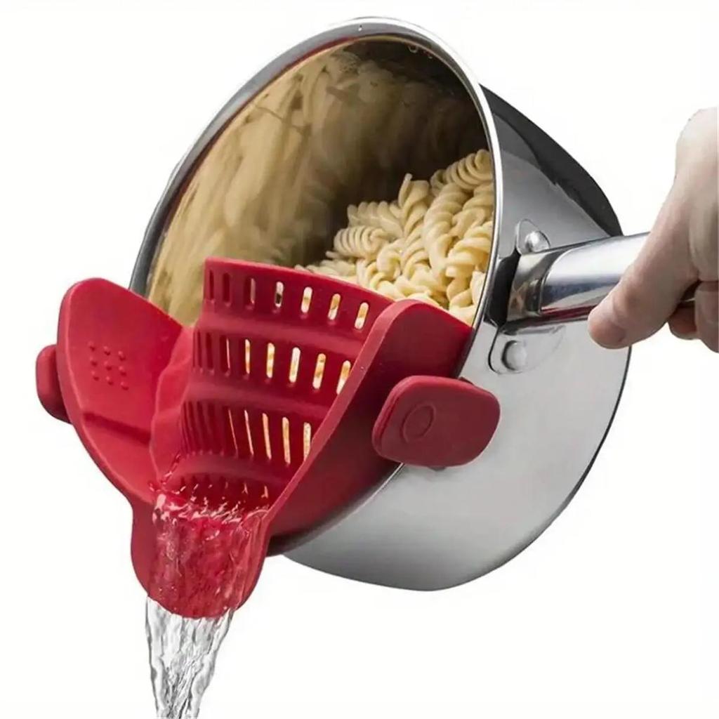 Adjustable Clip-On Pot Strainer for Pans & Bowls red by HitMyNeed