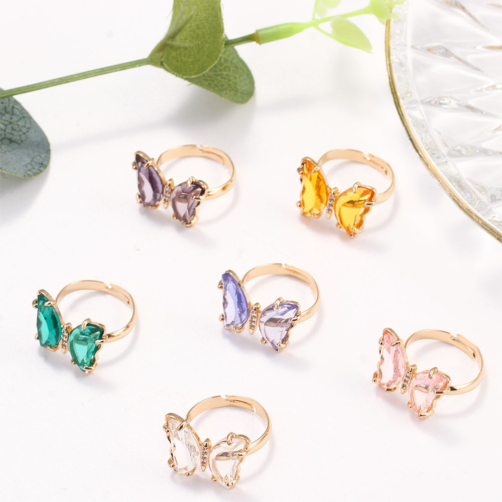 Adjustable Colorful Crystal Butterfly Ring by HitMyNeed