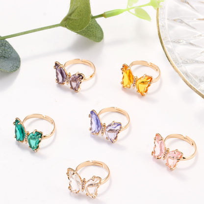 Adjustable Colorful Crystal Butterfly Ring by HitMyNeed