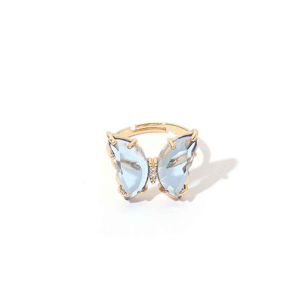Adjustable Colorful Crystal Butterfly Ring blue by HitMyNeed
