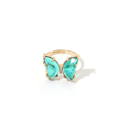 Adjustable Colorful Crystal Butterfly Ring green by HitMyNeed