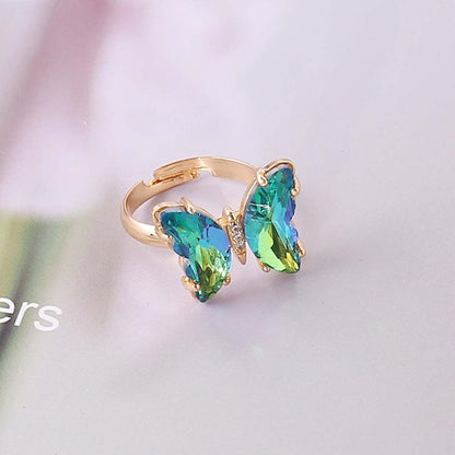 Adjustable Colorful Crystal Butterfly Ring green-802 by HitMyNeed