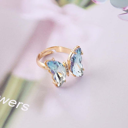 Adjustable Colorful Crystal Butterfly Ring light-blue by HitMyNeed