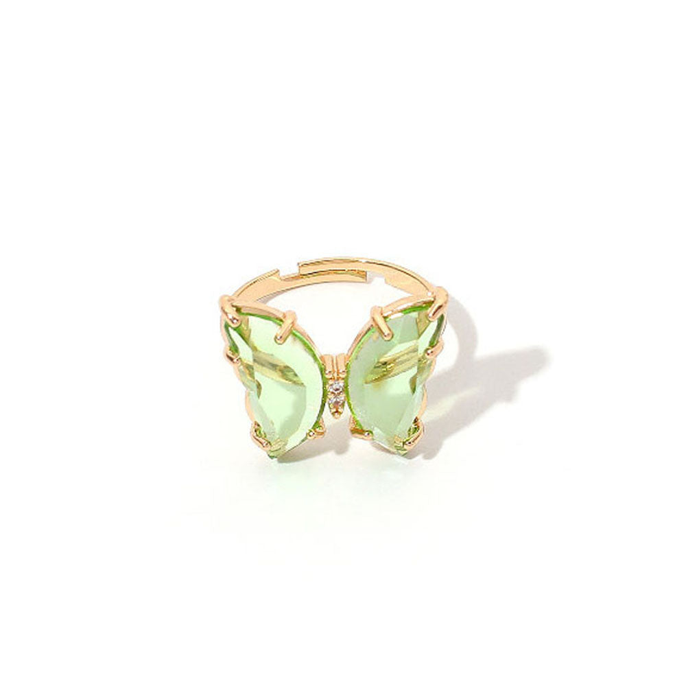 Adjustable Colorful Crystal Butterfly Ring light-green by HitMyNeed