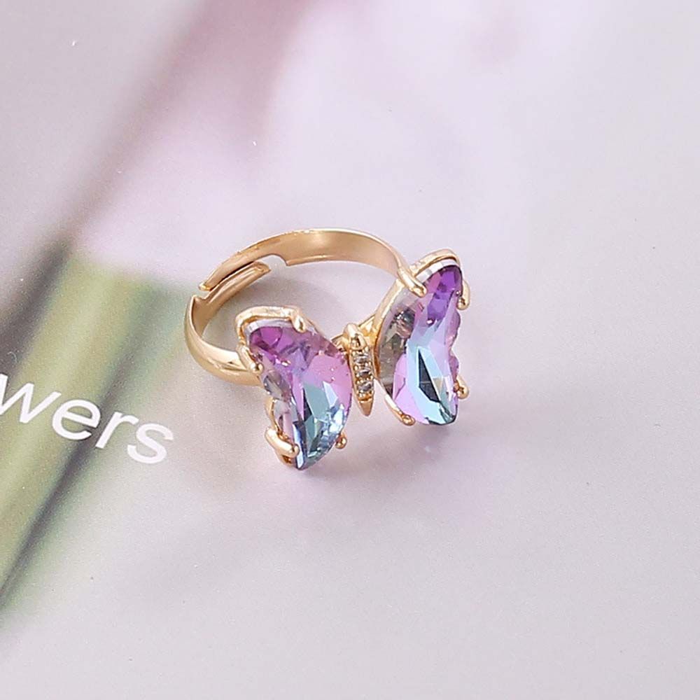 Adjustable Colorful Crystal Butterfly Ring light-purple-2 by HitMyNeed