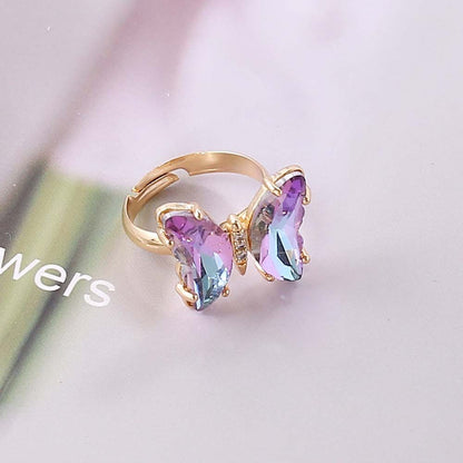 Adjustable Colorful Crystal Butterfly Ring light-purple-2 by HitMyNeed