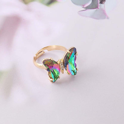 Adjustable Colorful Crystal Butterfly Ring multicolor by HitMyNeed