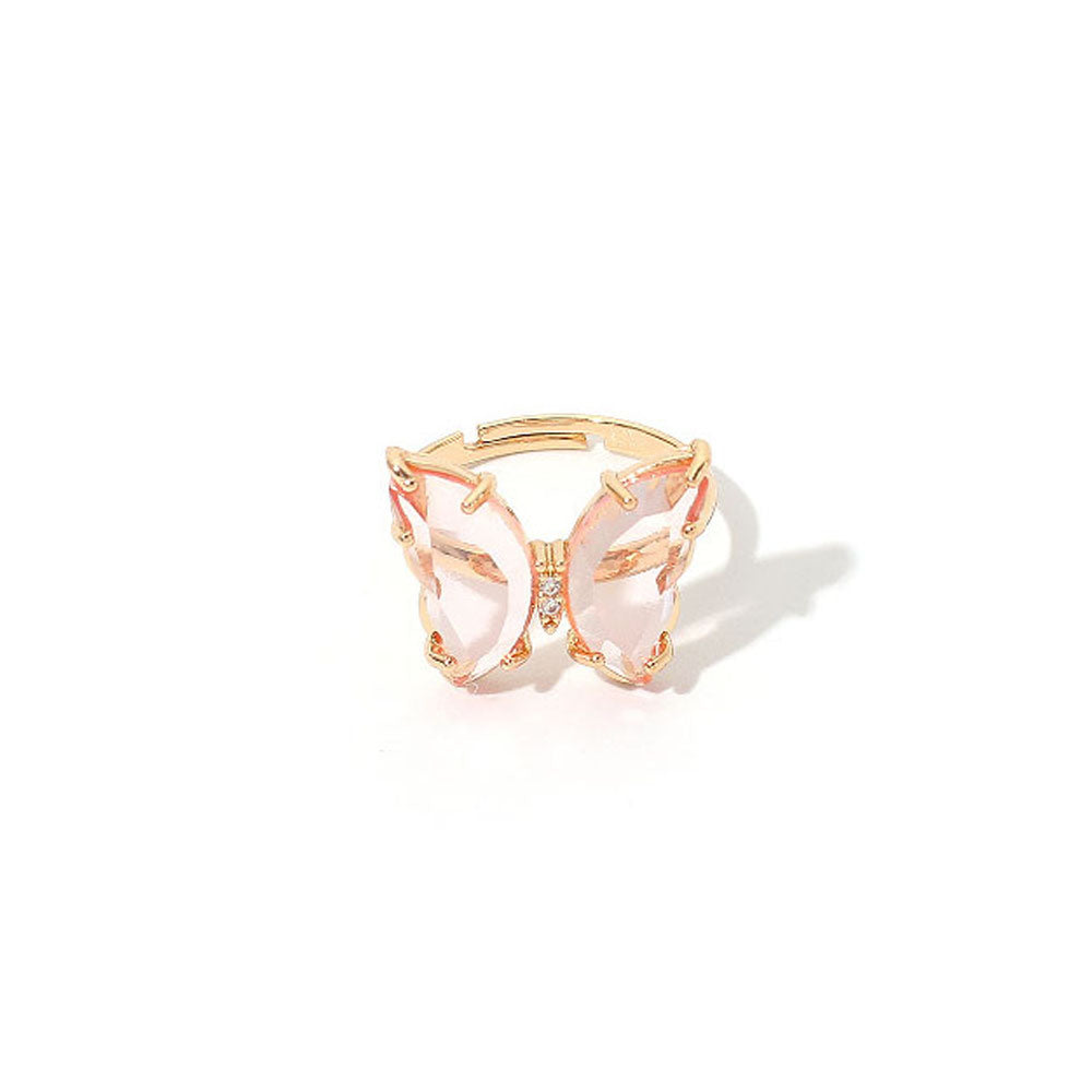Adjustable Colorful Crystal Butterfly Ring pink by HitMyNeed
