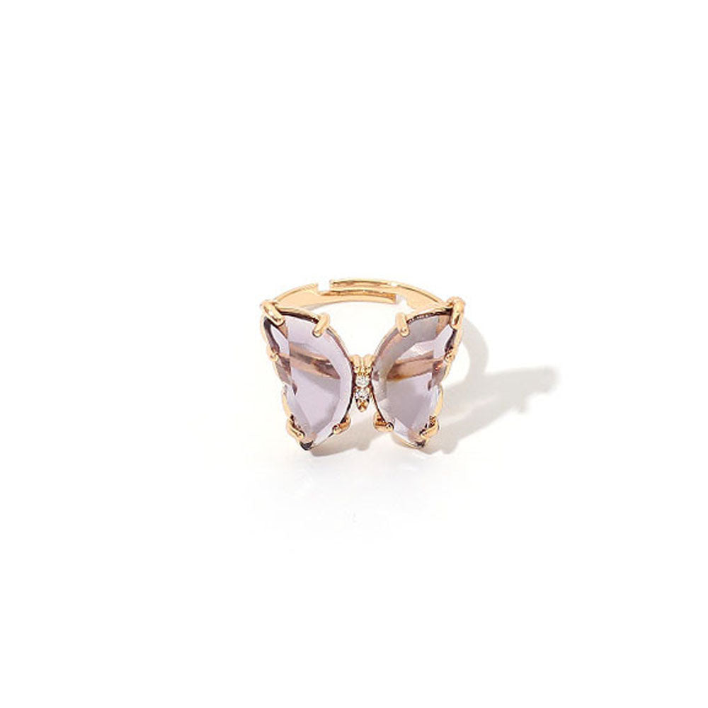 Adjustable Colorful Crystal Butterfly Ring purple by HitMyNeed