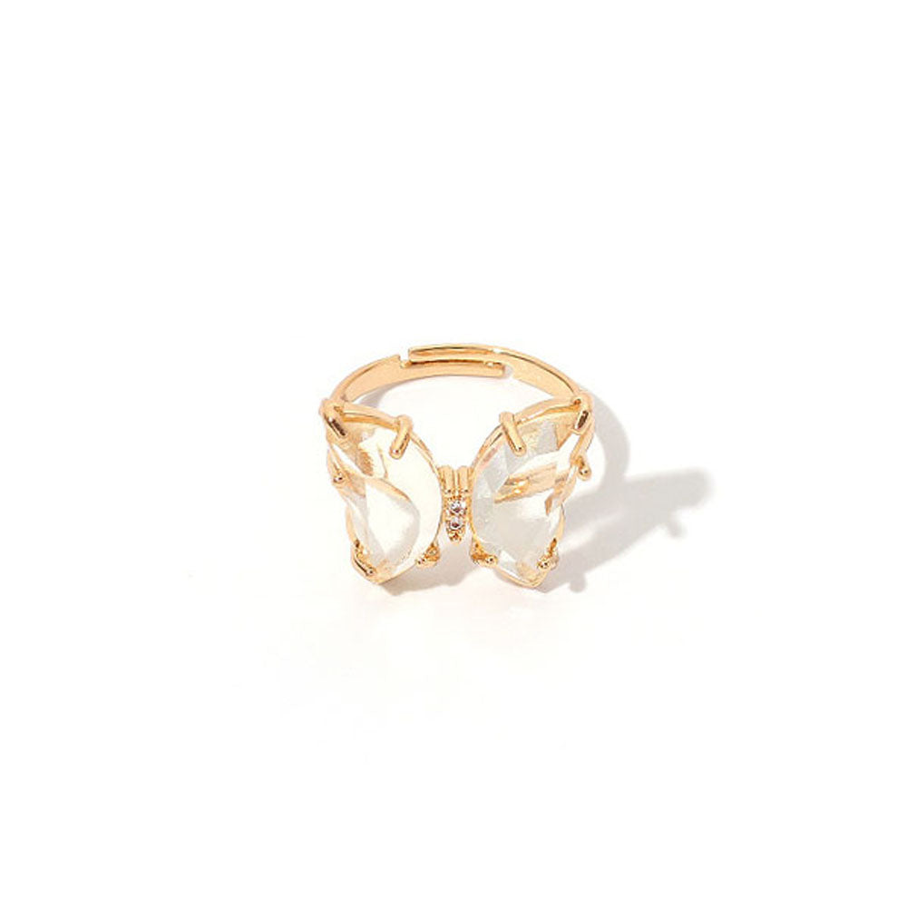 Adjustable Colorful Crystal Butterfly Ring transparent by HitMyNeed