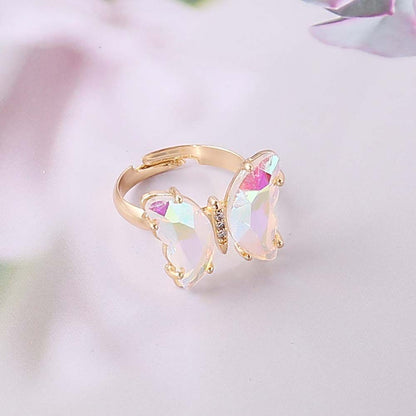 Adjustable Colorful Crystal Butterfly Ring white by HitMyNeed