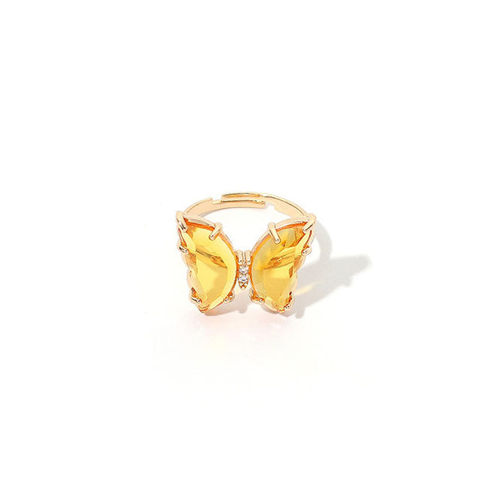 Adjustable Colorful Crystal Butterfly Ring yellow by HitMyNeed