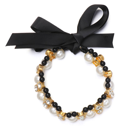 Adjustable Cotton Dog & Cat Necktie Set with Collar black-pearl l by HitMyNeed