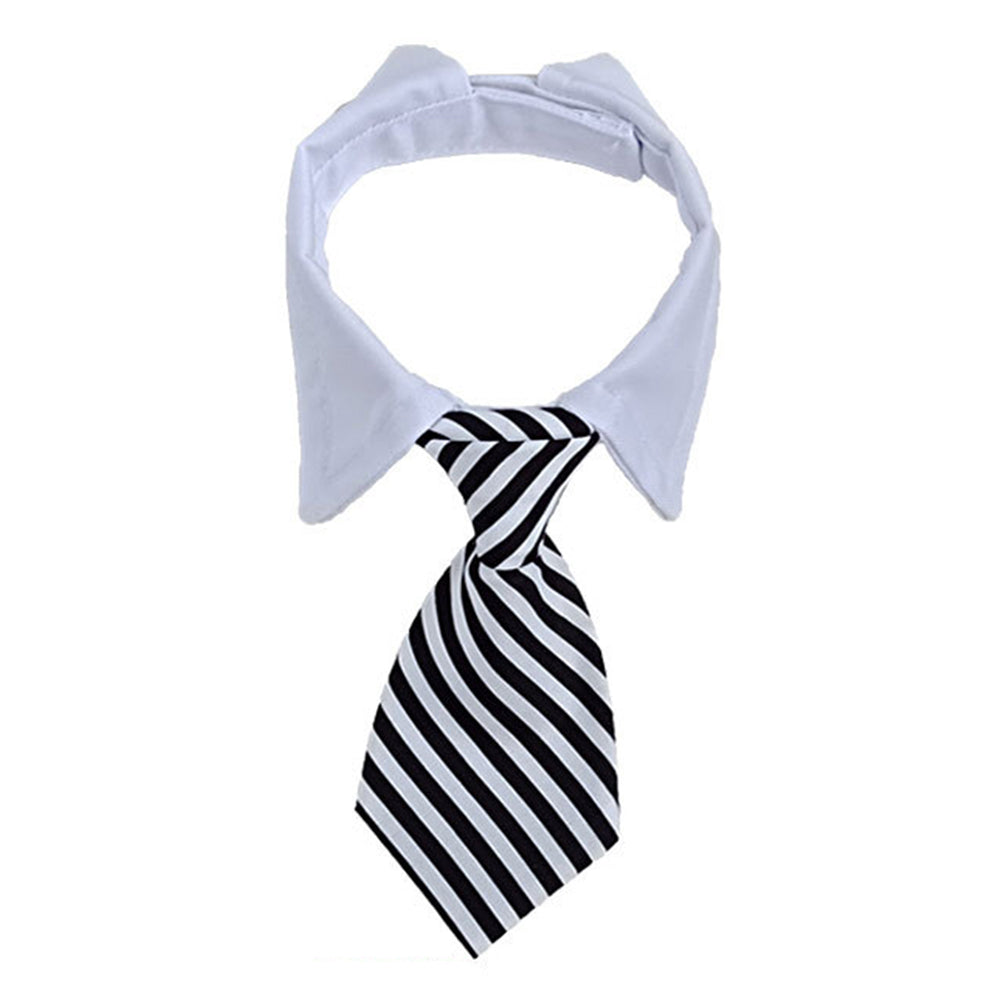 Adjustable Cotton Dog & Cat Necktie Set with Collar black-white l by HitMyNeed