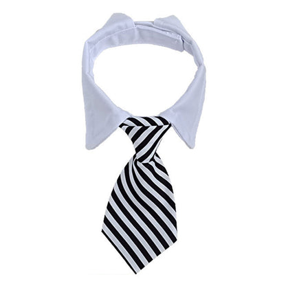 Adjustable Cotton Dog & Cat Necktie Set with Collar black-white l by HitMyNeed