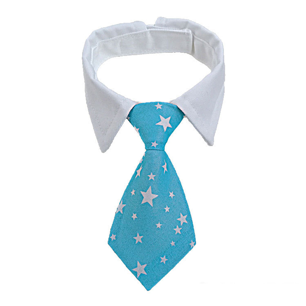 Adjustable Cotton Dog & Cat Necktie Set with Collar light-blue l by HitMyNeed