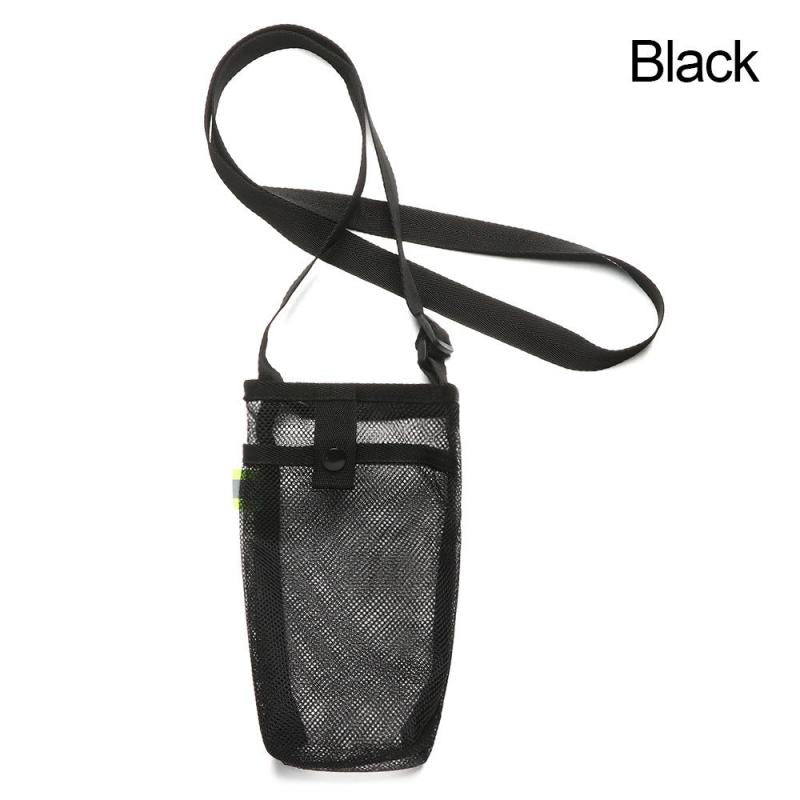 Adjustable Crossbody Mesh Water Bottle Holder black by HitMyNeed