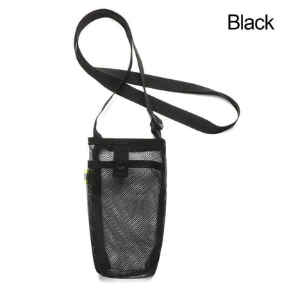 Adjustable Crossbody Mesh Water Bottle Holder black by HitMyNeed