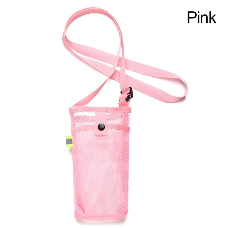 Adjustable Crossbody Mesh Water Bottle Holder pink by HitMyNeed