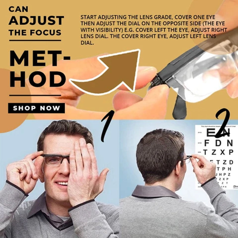 Adjustable Diopter Reading Glasses -3 to +6 TR90 Frame by HitMyNeed