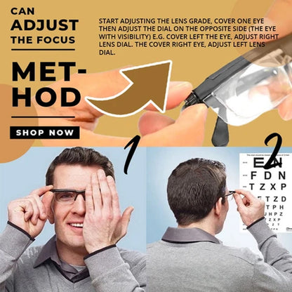 Adjustable Diopter Reading Glasses -3 to +6 TR90 Frame by HitMyNeed