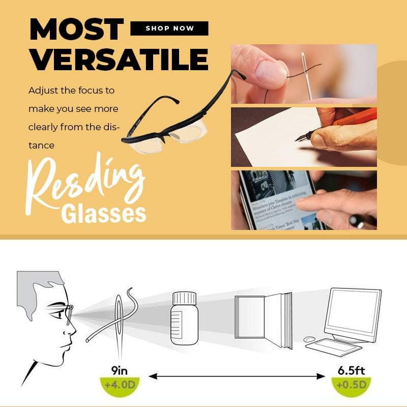 Adjustable Diopter Reading Glasses -3 to +6 TR90 Frame by HitMyNeed